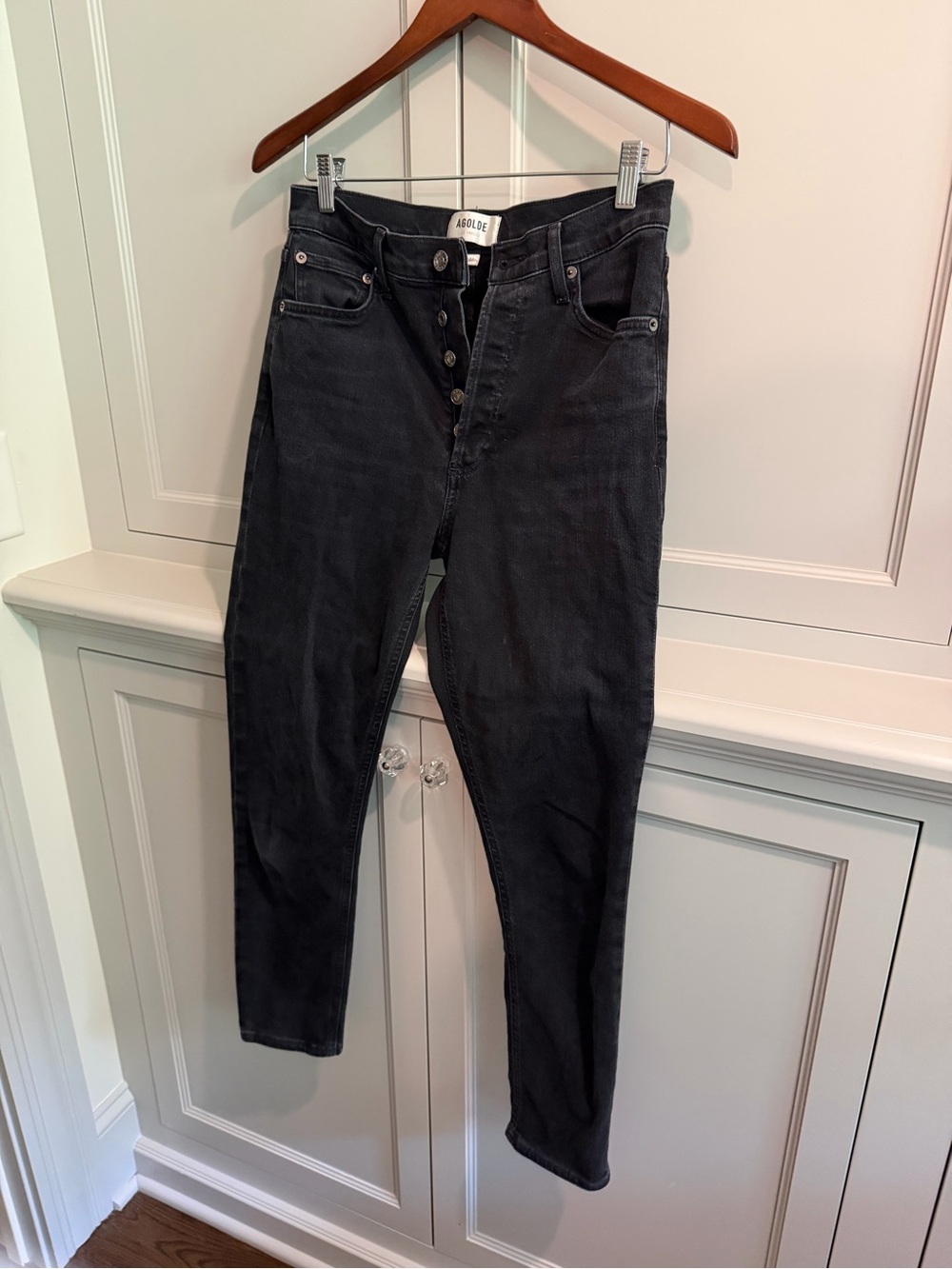 AGOLDE High-Rise Black Button-Fly Women’s Skinny Jeans